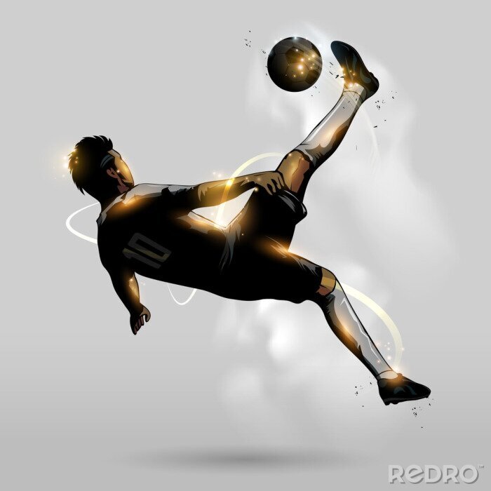 Poster Fußball 3D schwarz-goldener Fußballspieler