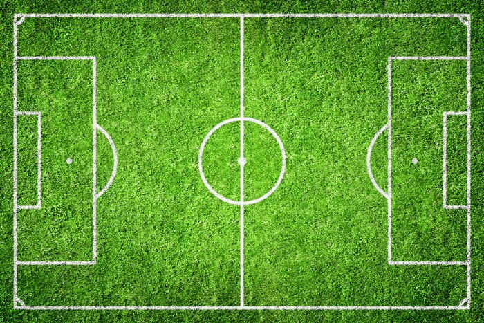 Poster Fußball Spielplatzrasen von oben gezeigt