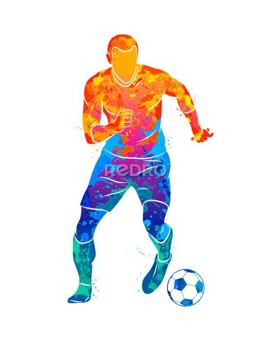 Poster Fußballspieler in farbenfroher Aquarellmalerei