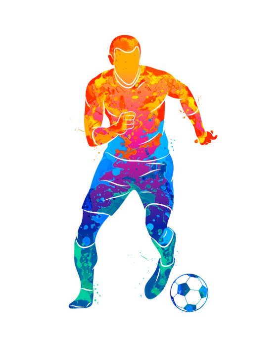 Poster Fußballspieler in farbenfroher Aquarellmalerei