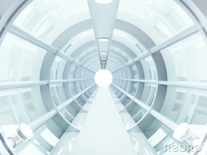 Poster Futuristischer weißer Tunnel 3D