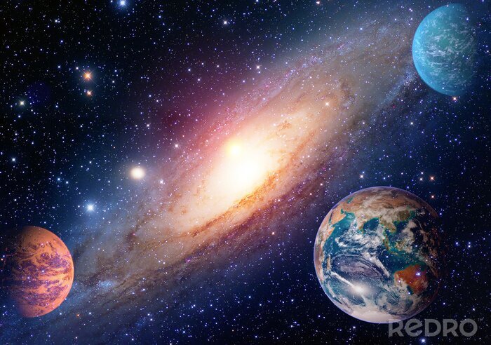 Poster Galaktischer Raum mit Planeten und Milchstraße