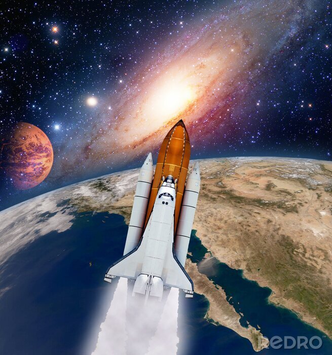 Poster Galaxie und Raumschiff