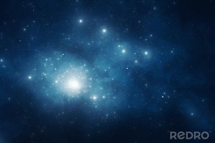 Poster Galaxie vor blauem Hintergrund