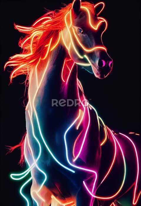 Poster Galoppierendes Neonpferd