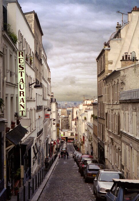 Poster Gasse mit Aussicht auf Stadt