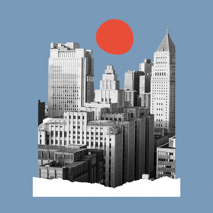 Poster Gebäude und Mond-Pop-Art-Collage