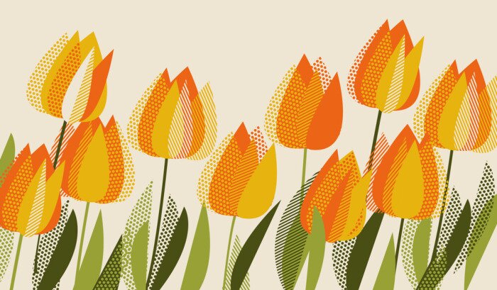 Poster Gelbe Tulpen aus Punkten erstellt