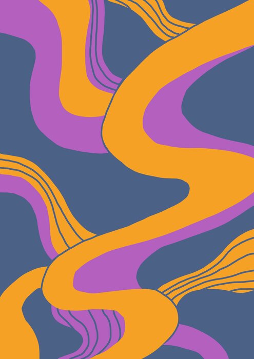 Poster Gelbe und violette Wirbel auf graphitfarbenem Hintergrund