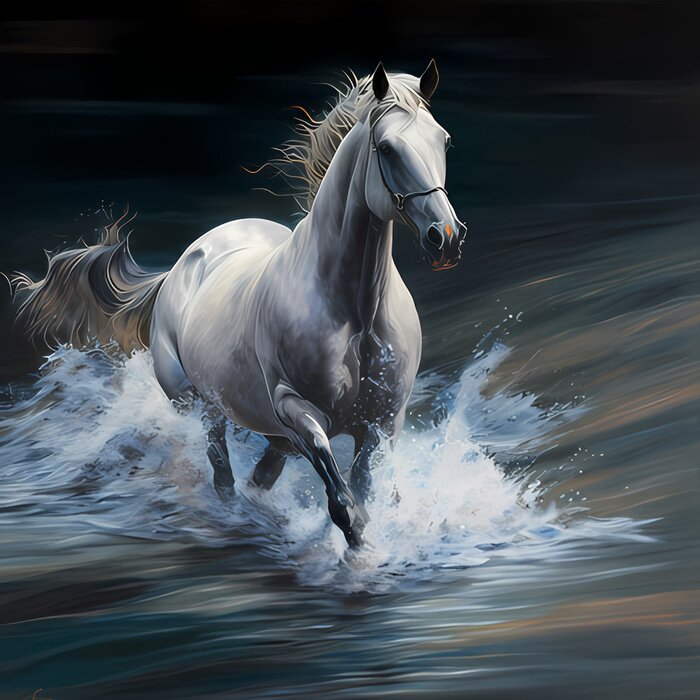 Poster Gemalte weiße Stute im Galopp