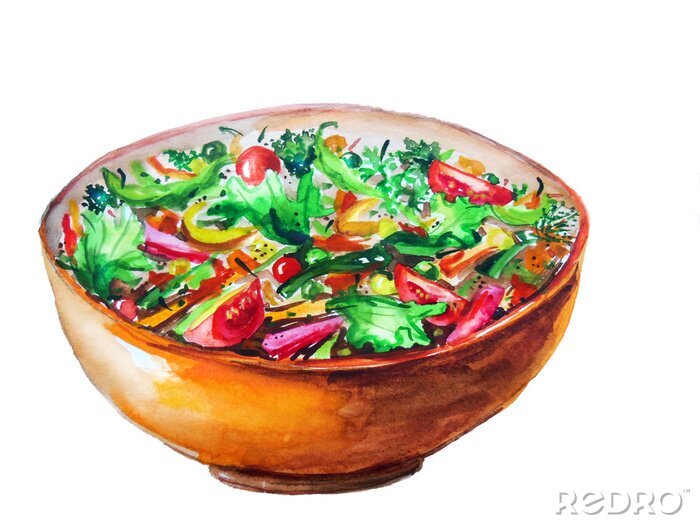 Poster Gemüse als Salat serviert bunte Illustration