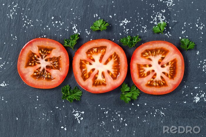 Poster Gemüse nebeneinander angeordnete Tomatenscheiben
