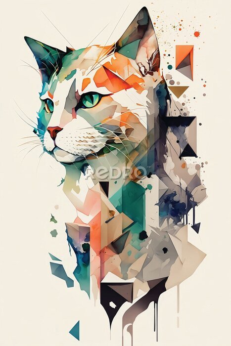 Poster Geometrische Collage mit einer Katze