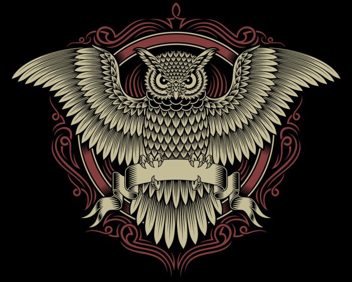 Poster Geometrische Eule auf einem schwarzen Hintergrund