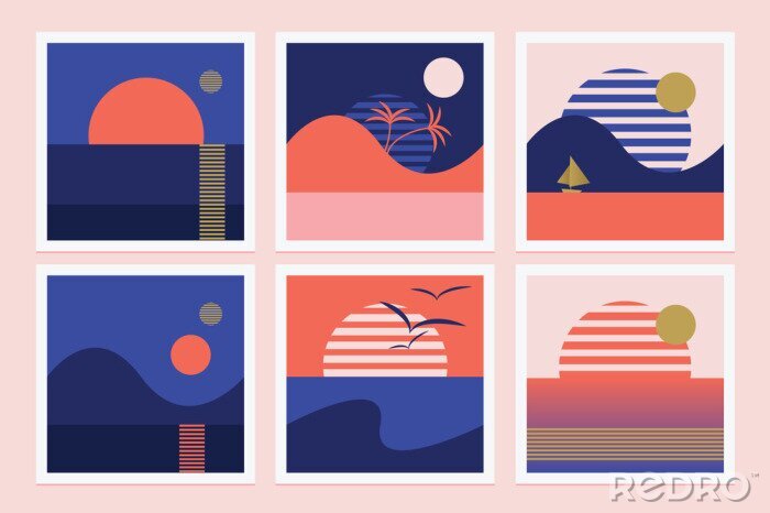 Poster Geometrische Kompositionen mit Sonnenuntergang