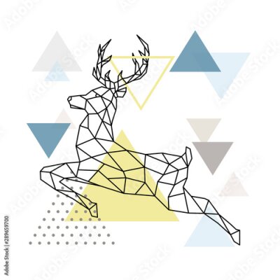 Poster Geometrische Silhouette eines springenden Hirsches