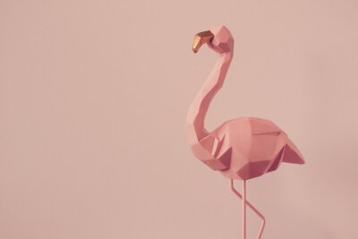 Poster Geometrischer Flamingo auf rosa Hintergrund