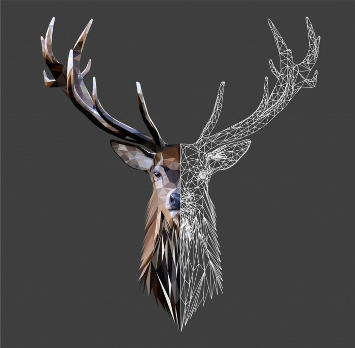 Poster Geometrischer Hirsch auf schwarzem Hintergrund