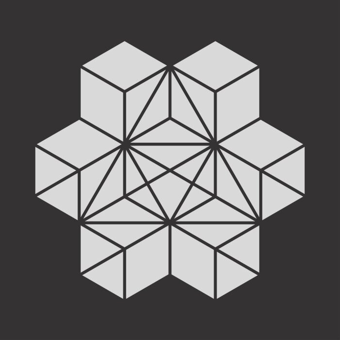 Poster Geometrischer Würfel auf dunklem Hintergrund