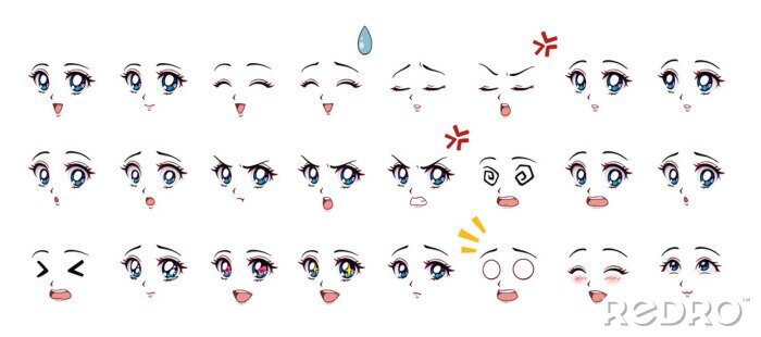 Poster Gesichter im Anime-Stil