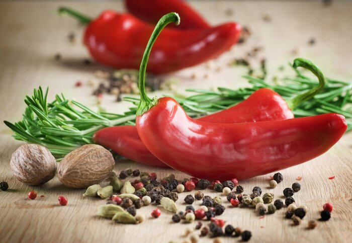 Poster Gewürze auf der Küchenarbeitsplatte