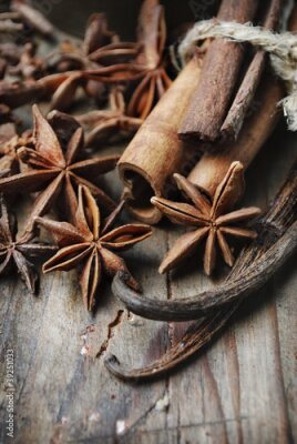 Poster Gewürze auf Holz