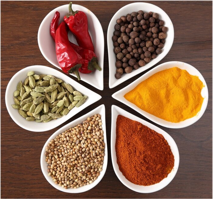 Poster Gewürze in sechs Schalen