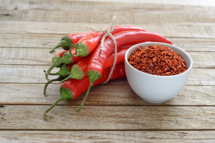 Poster Gewürze Paprika frisch und getrocknet