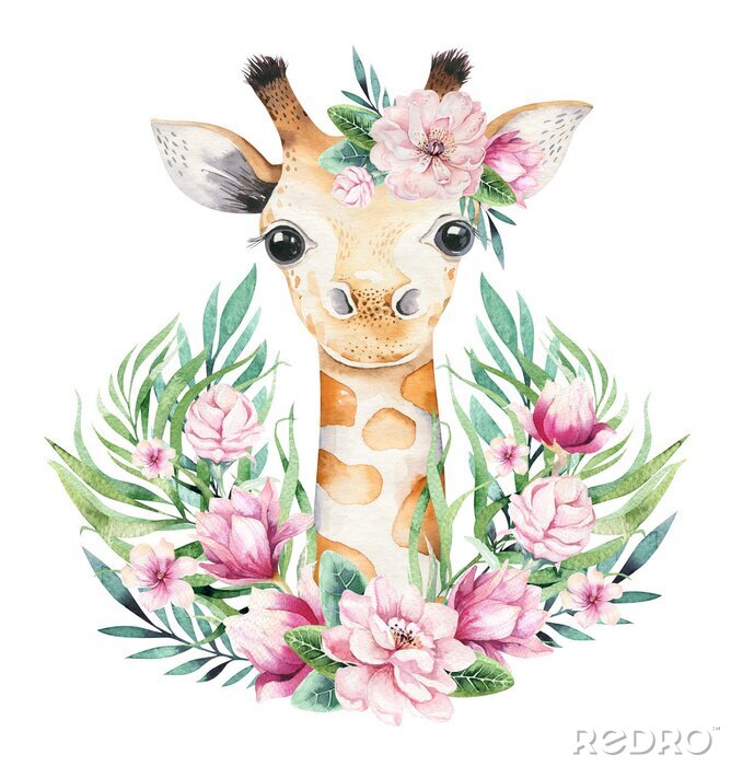 Poster Giraffe in einem Blumenarrangement