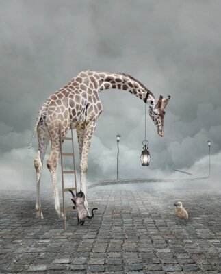 Poster Giraffe in einer surrealen Komposition