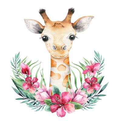 Poster Giraffe mit Blumenschmuck