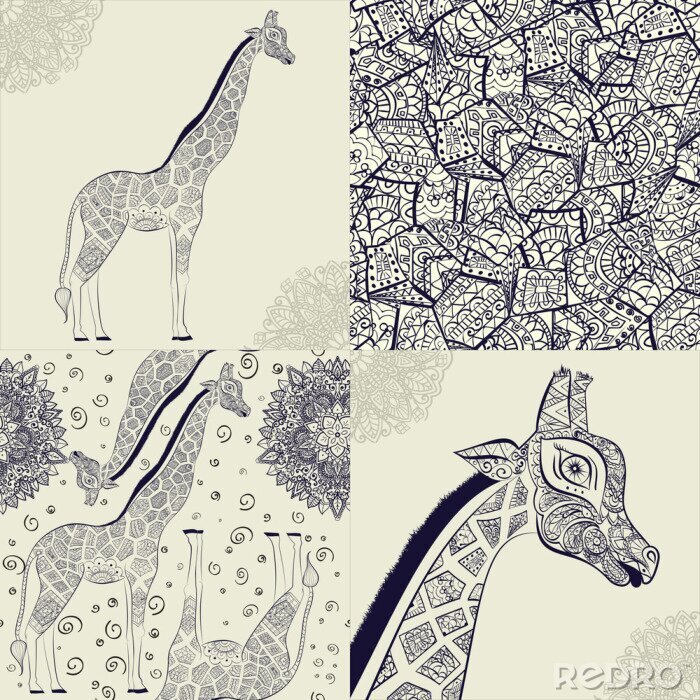 Poster Giraffe mit grafischen Mustern
