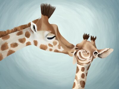 Poster Giraffenmutter mit Baby