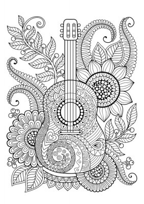 Poster Gitarre mit floralen Motiven