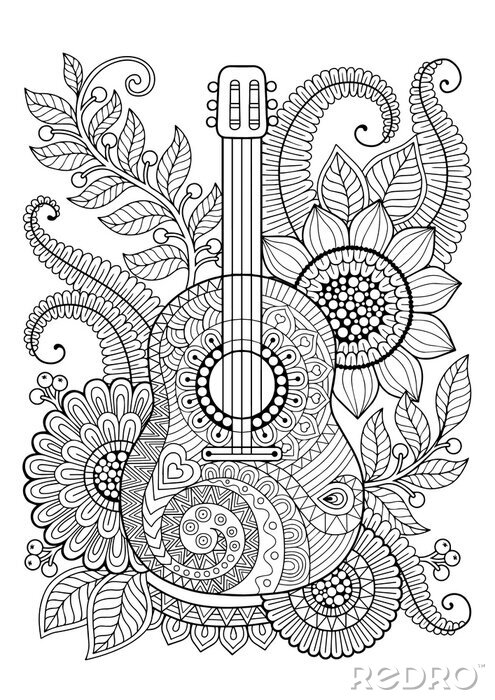 Poster Gitarre mit floralen Motiven