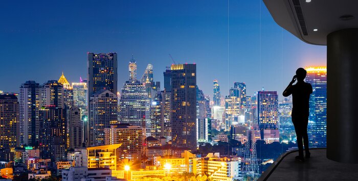 Poster Glaswolkenkratzer in einer modernen Stadt