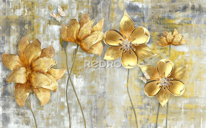 Poster Goldene elegante Blumen