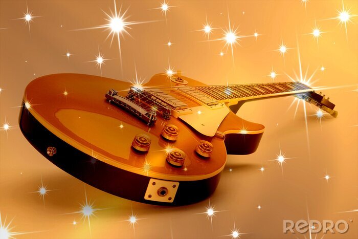 Poster Goldene Gitarre und Musiker