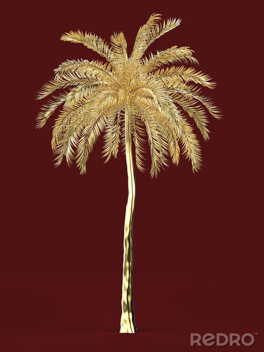 Poster Goldene Palme auf bordeauxrotem Hintergrund