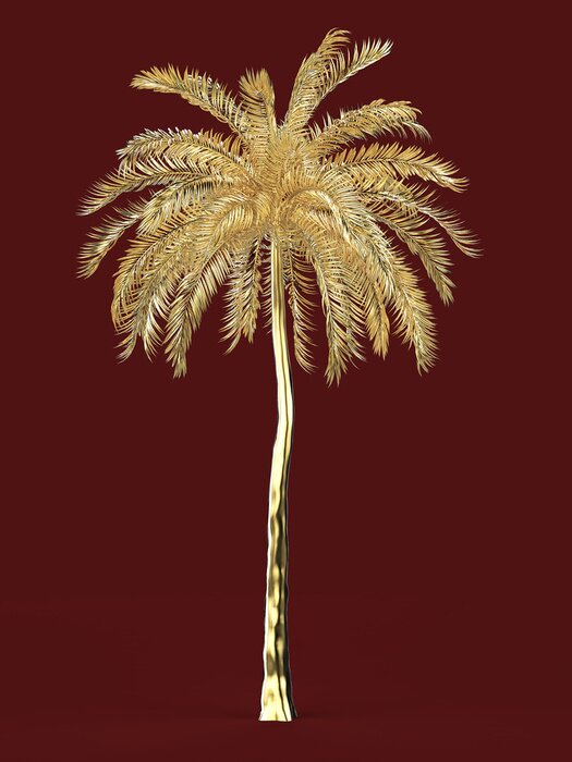 Poster Goldene Palme auf bordeauxrotem Hintergrund