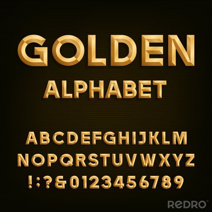 Poster Goldenes Alphabet auf dunklem Hintergrund