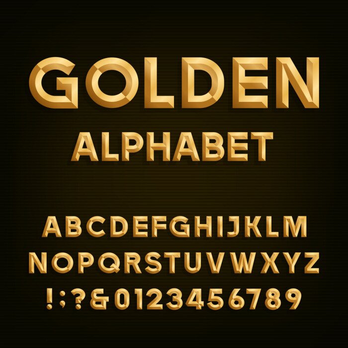 Poster Goldenes Alphabet auf dunklem Hintergrund