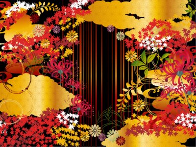 Tapete Goldenes Wolken- und Stielhintergrundmaterial des roten Blattes des Herbstes