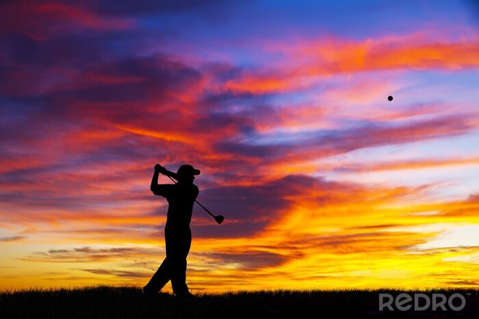 Poster Golf Golfplatz beim Sonnenuntergang
