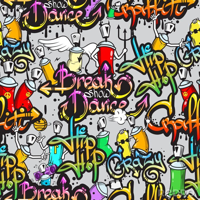 Poster Graffiti characters seamless pattern