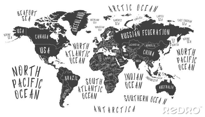 Poster Grafik der Kontinente mit Beschriftung der Länder