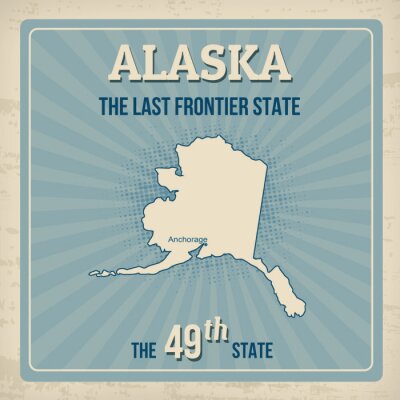 Poster Grafik des amerikanischen Bundesstaates Alaska mit Karte