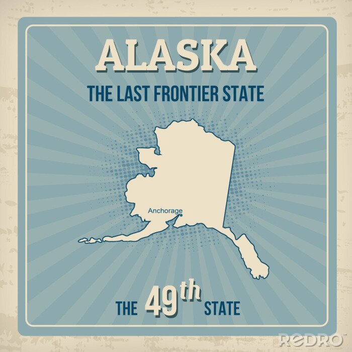 Poster Grafik des amerikanischen Bundesstaates Alaska mit Karte