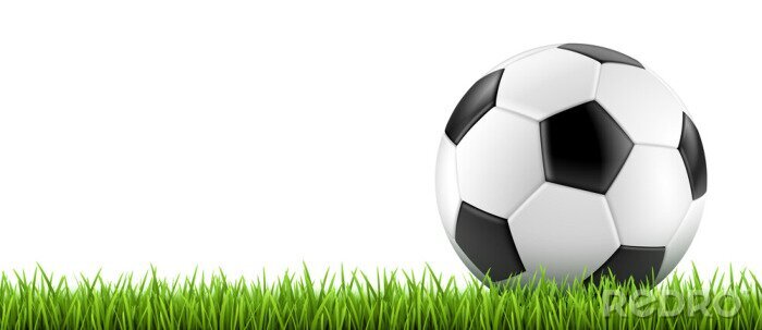 Poster Grafik eines Fußballs auf dem Rasen im 3D-Stil