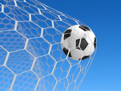Poster Grafik eines Fußballs, der ins Tor fliegt